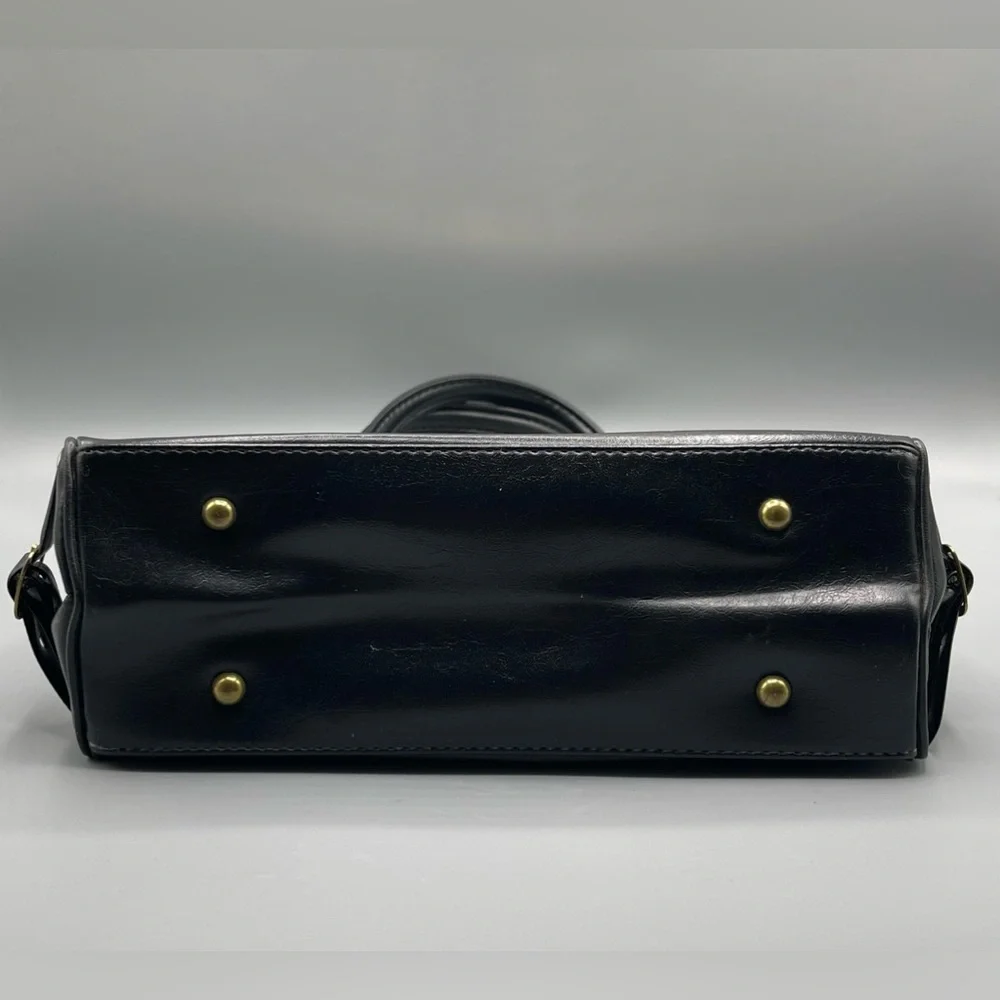 Vintage 1960s Faux Leather Handbag, Black, Ball Clasp, Framed, Art Deco